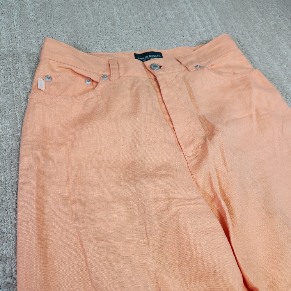 Ralph Lauren Pants Women 8 Linen Wide Leg Crop Capris Orange High Rise Boho - Picture 2 of 10